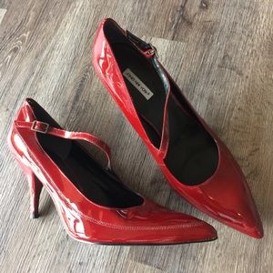 Red patent heels